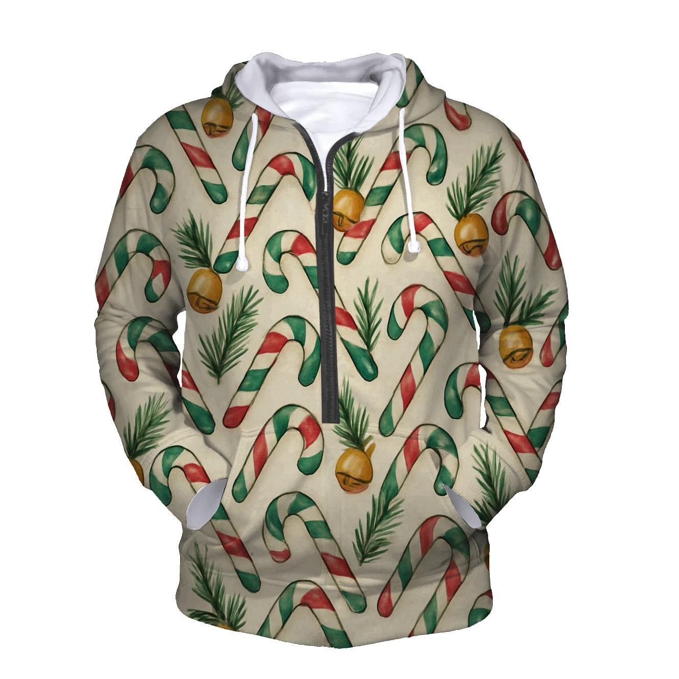 Emerald Candy Cane Chevron On Warm Ivory zip-up hoodies