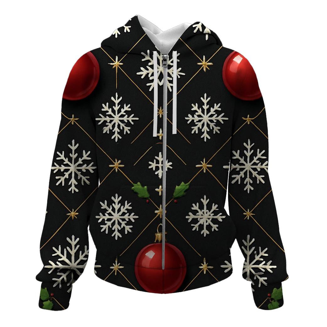 Crimson Ornament Snowflake Lattice On Midnight Black heavyweight hoodies