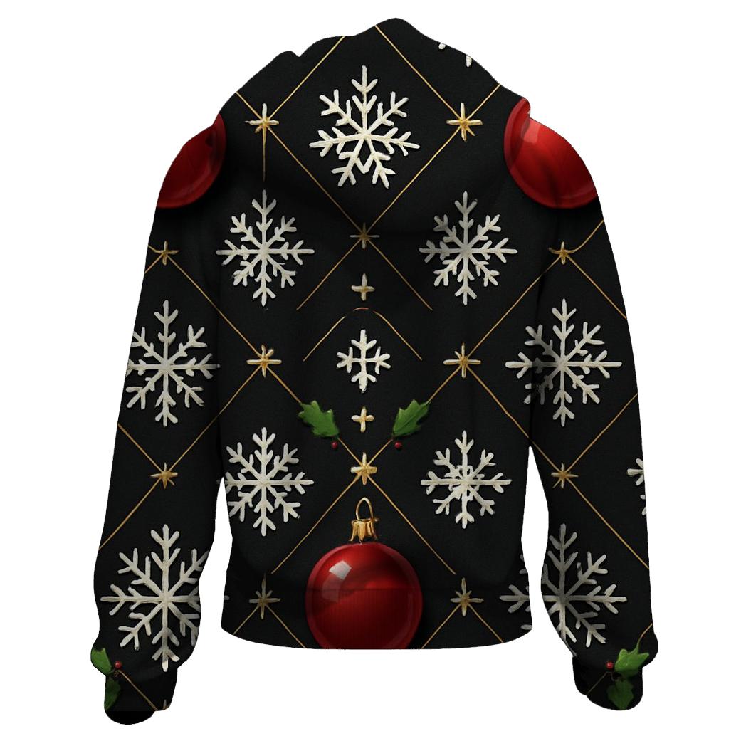 Crimson Ornament Snowflake Lattice On Midnight Black heavyweight hoodies