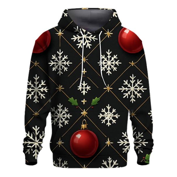 Crimson Ornament Snowflake Lattice On Midnight Black premium hoodies