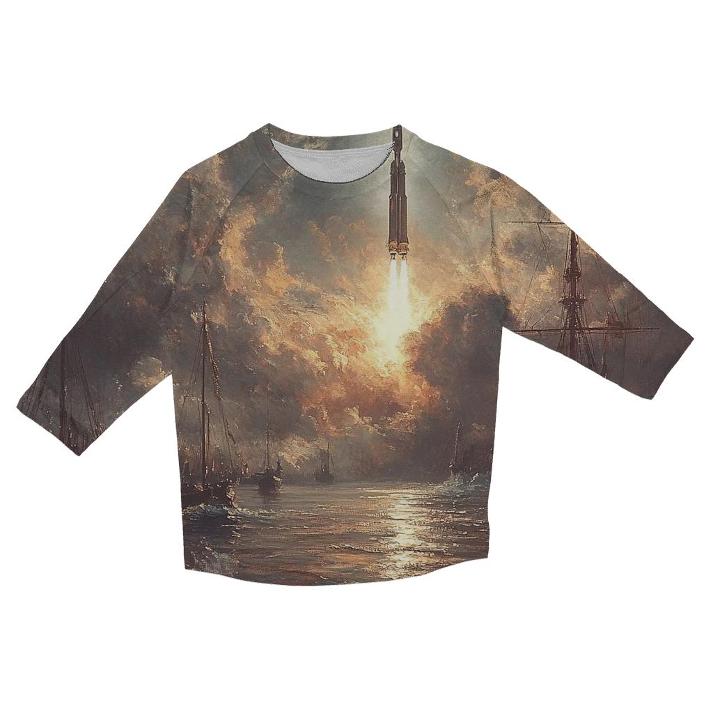 J M W Turner Inspired Storm Over Harbor Rockets trendy 3/4 sleeve tops
