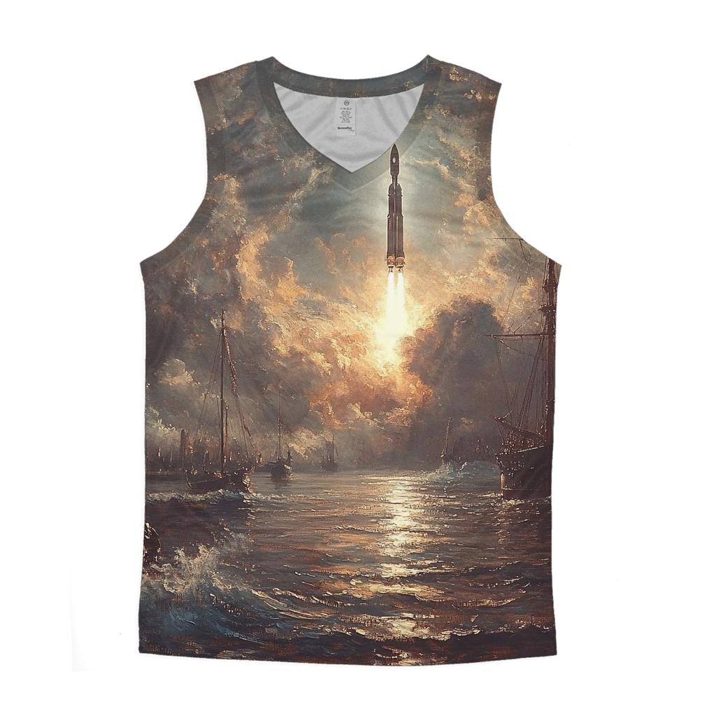 J M W Turner Inspired Storm Over Harbor Rockets cotton sleeveless tops