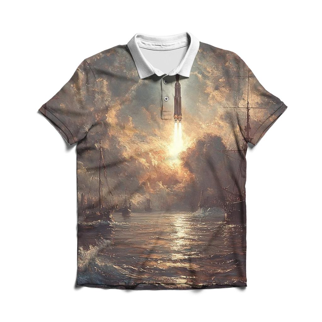 J M W Turner Inspired Storm Over Harbor Rockets custom polo shirts