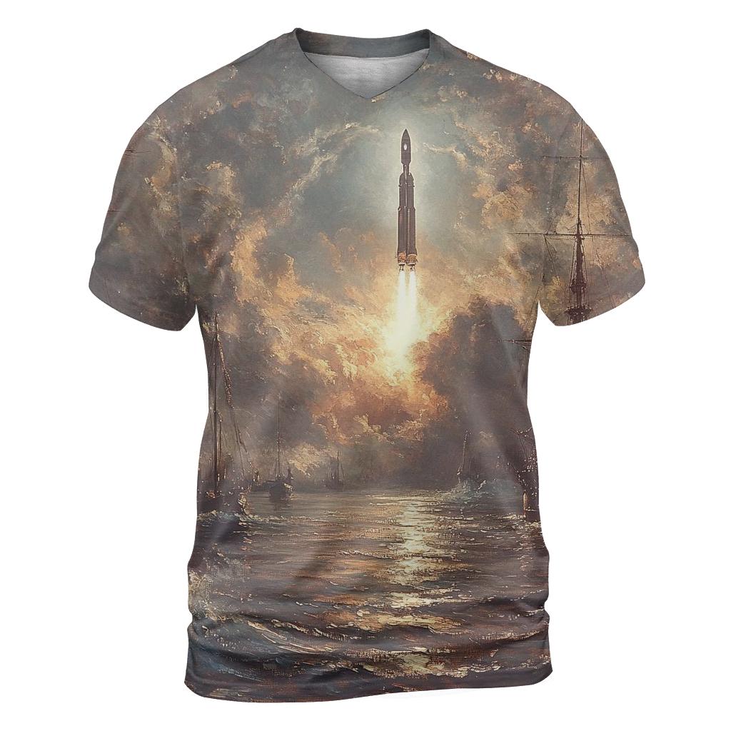 J M W Turner Inspired Storm Over Harbor Rockets artistic all-over print tops