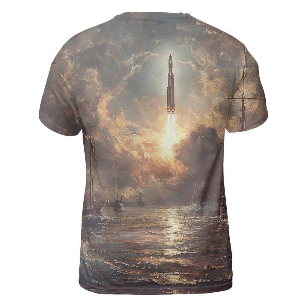 J M W Turner Inspired Storm Over Harbor Rockets artistic all-over print tops