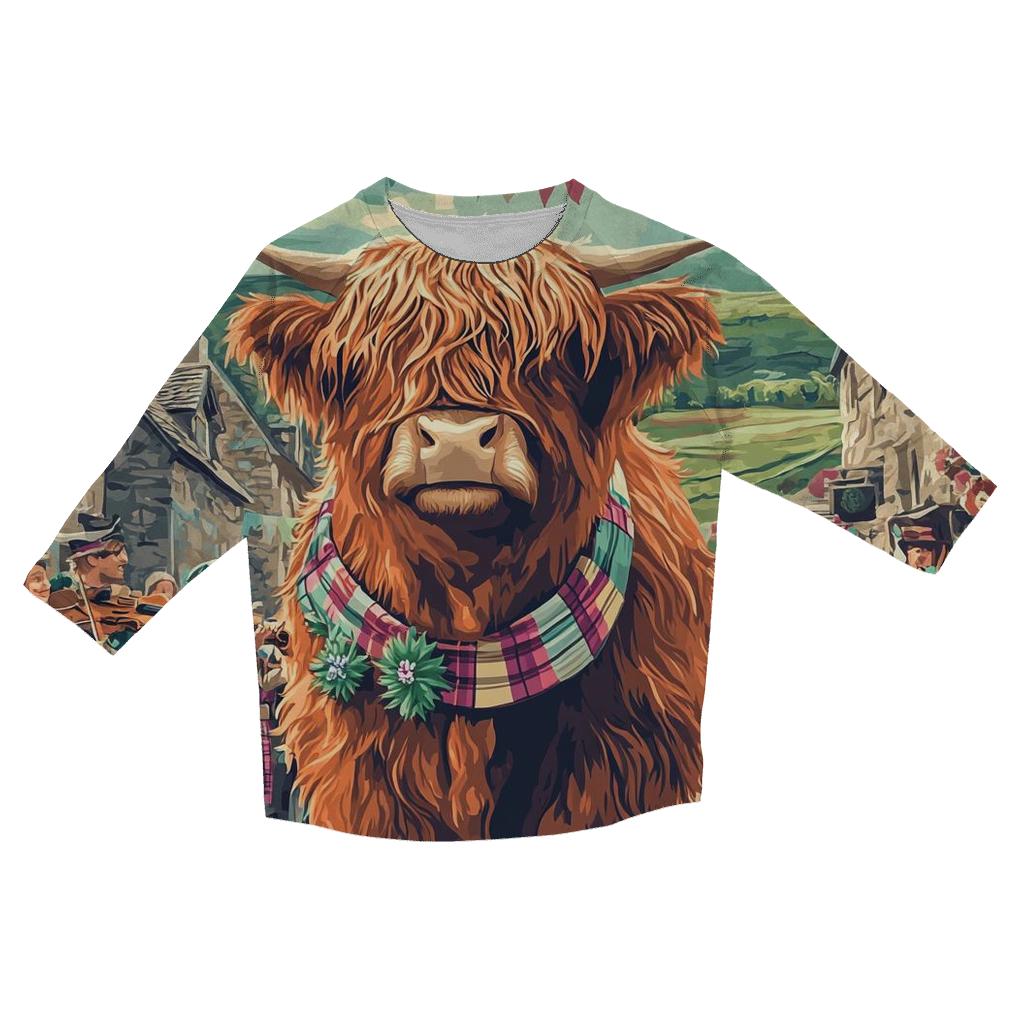 Aurora Painted Highland Cow Parade casual three quarter sleeve shirts
