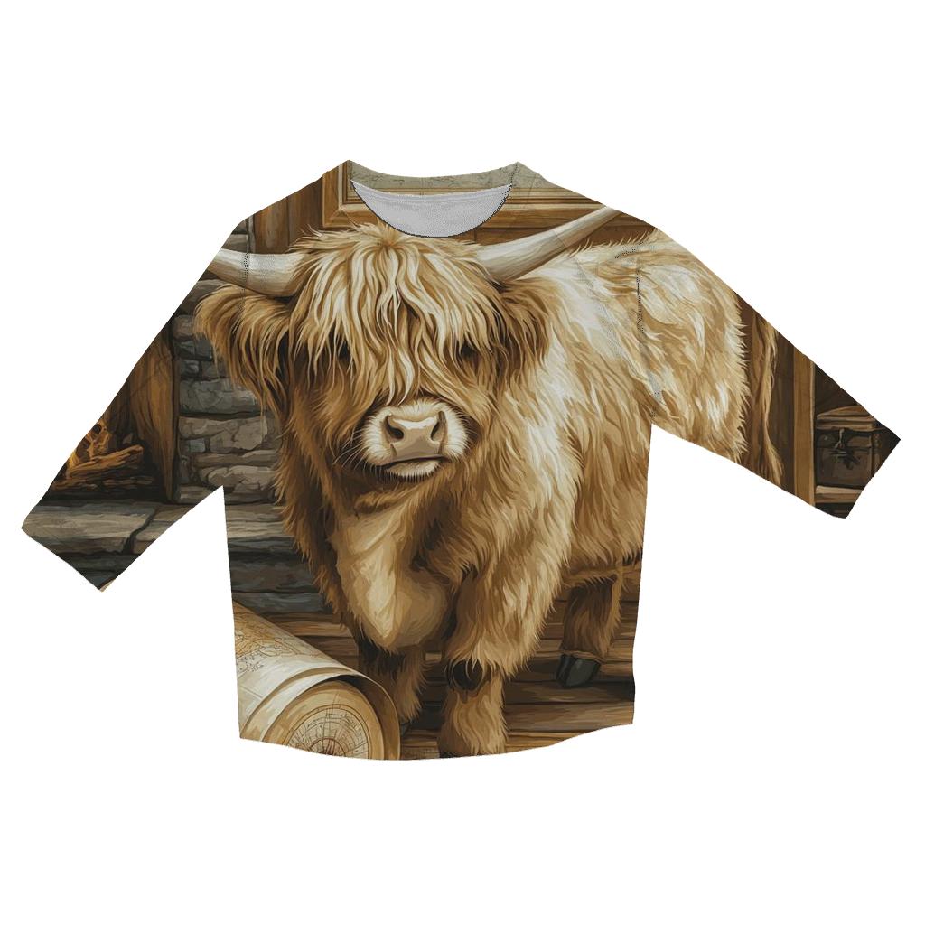Highland Cow In Vintage Map Room cotton quarter sleeve shirts