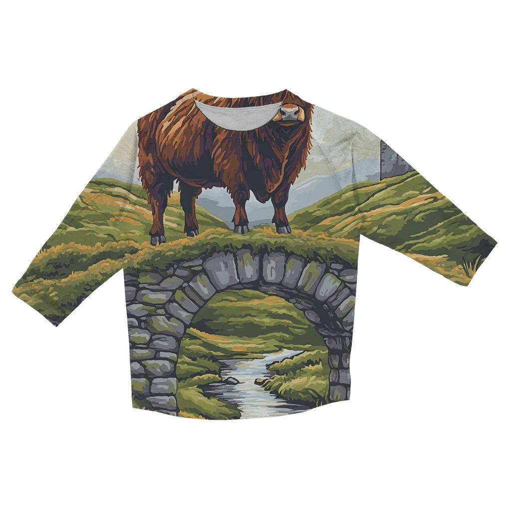 Stone Bridge Highland Cow Sentinel designer 3/4 sleeve blouses