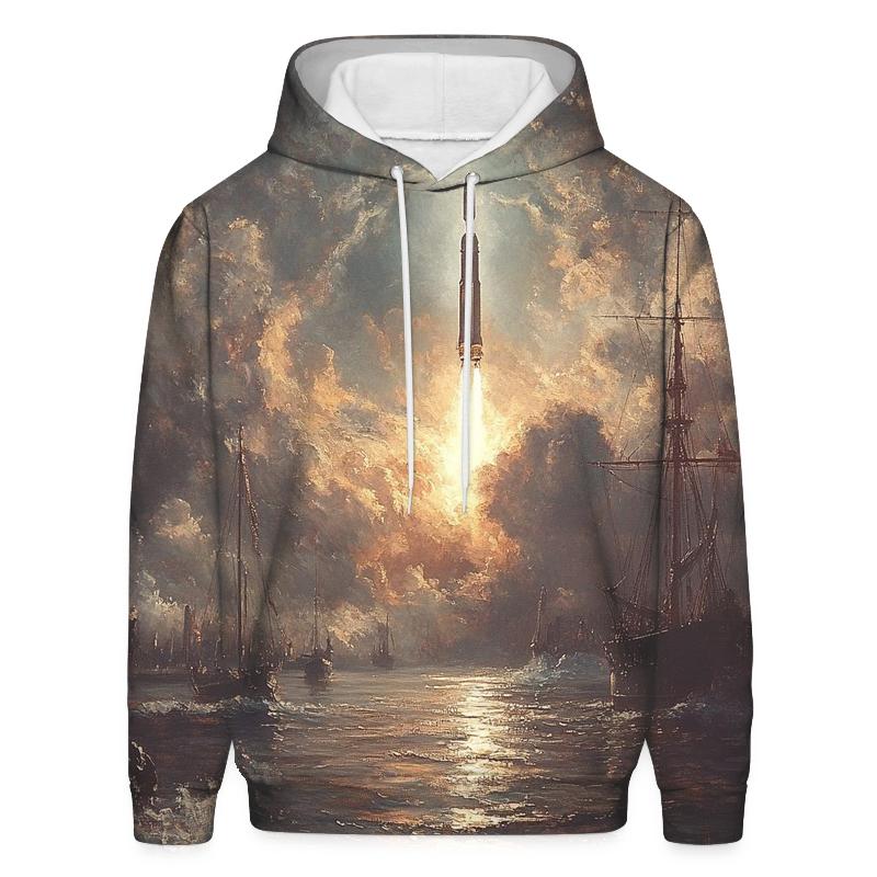 J M W Turner Inspired Storm Over Harbor Rockets hoodie trends