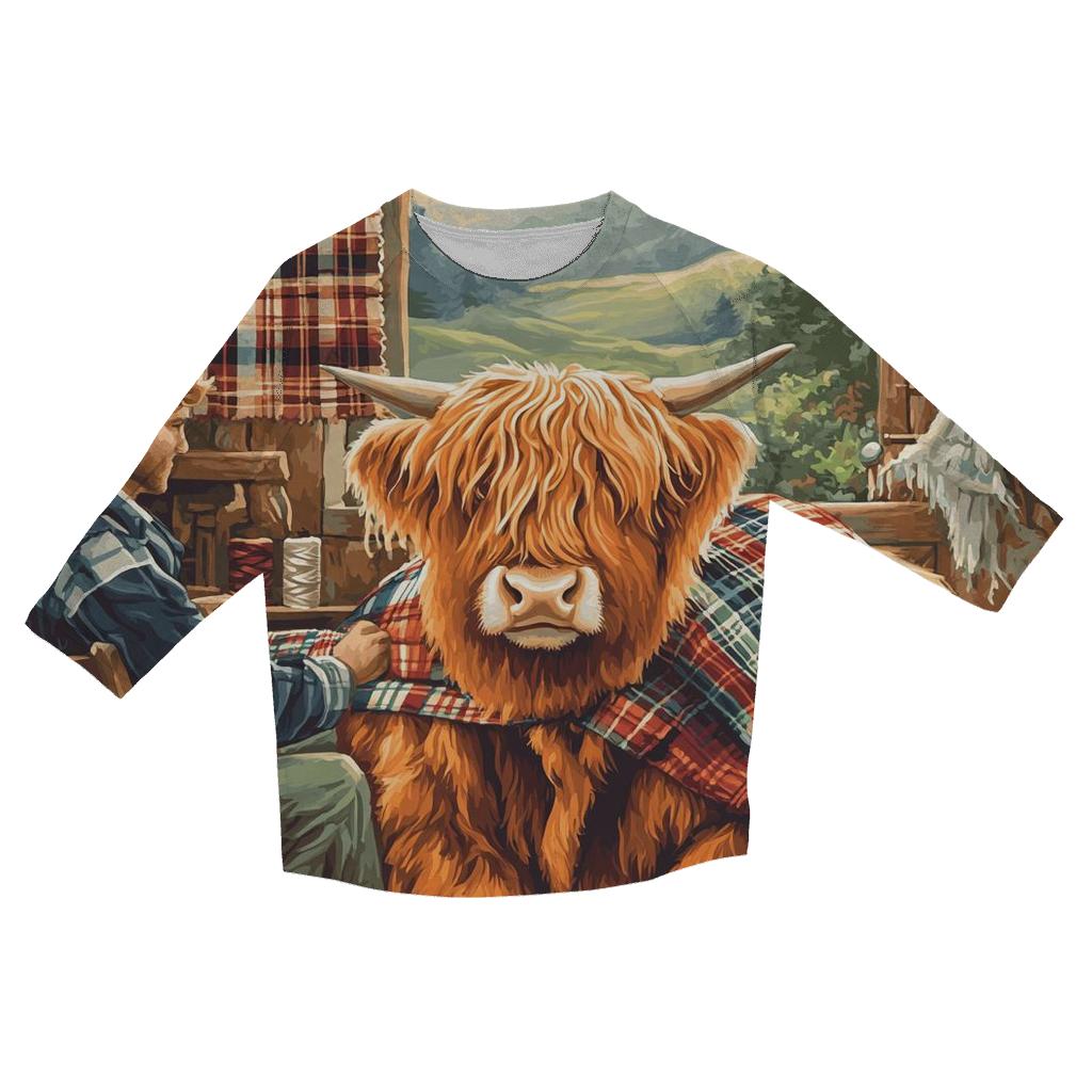 Tartan Workshop Highland Cow Artisan casual three quarter sleeve shirts