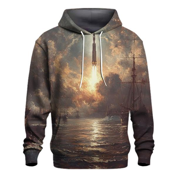 J M W Turner Inspired Storm Over Harbor Rockets graphic hoodies