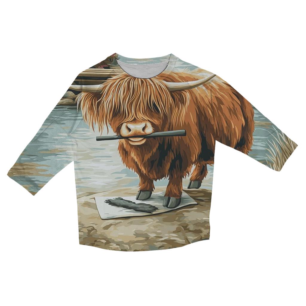 River Sketcher Highland Cow Portrait custom 3/4 sleeve shirts
