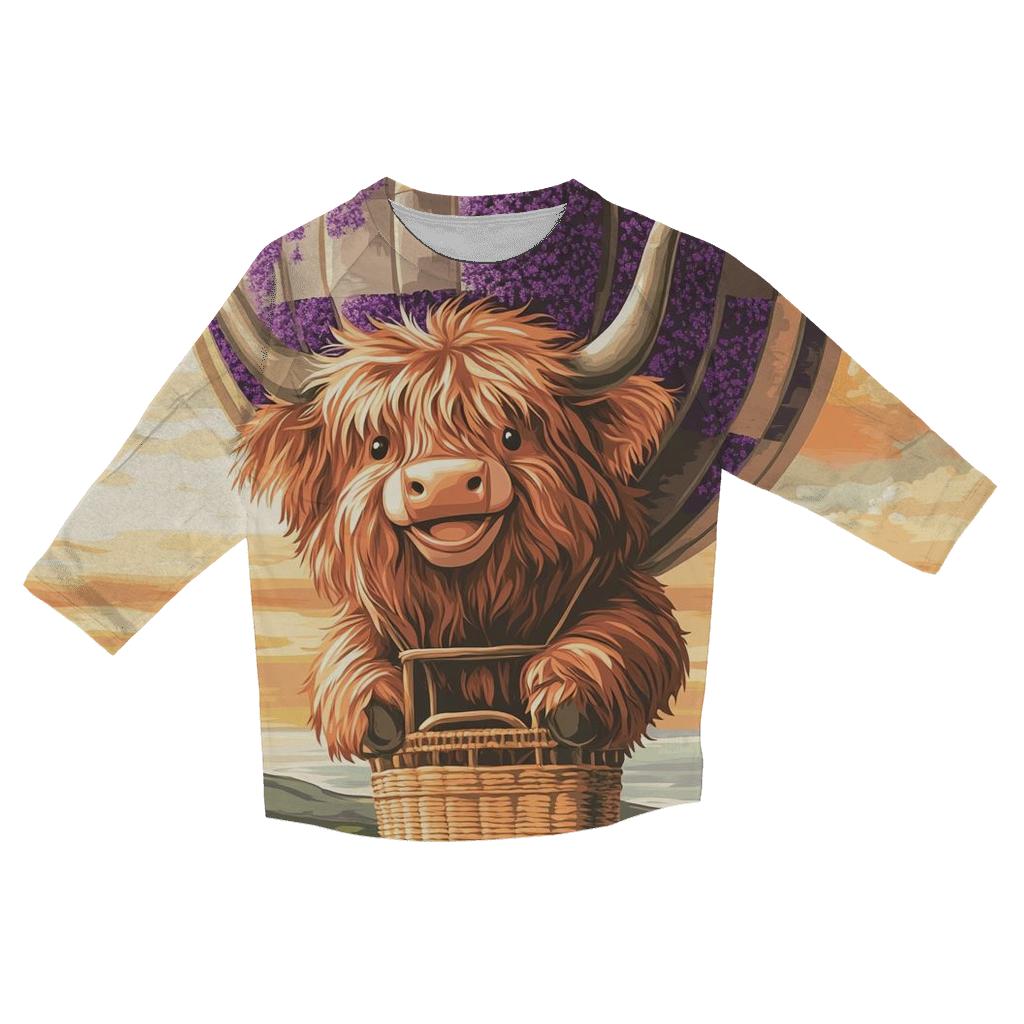 Highland Cow In Heather Hot Air Balloon cotton quarter sleeve shirts