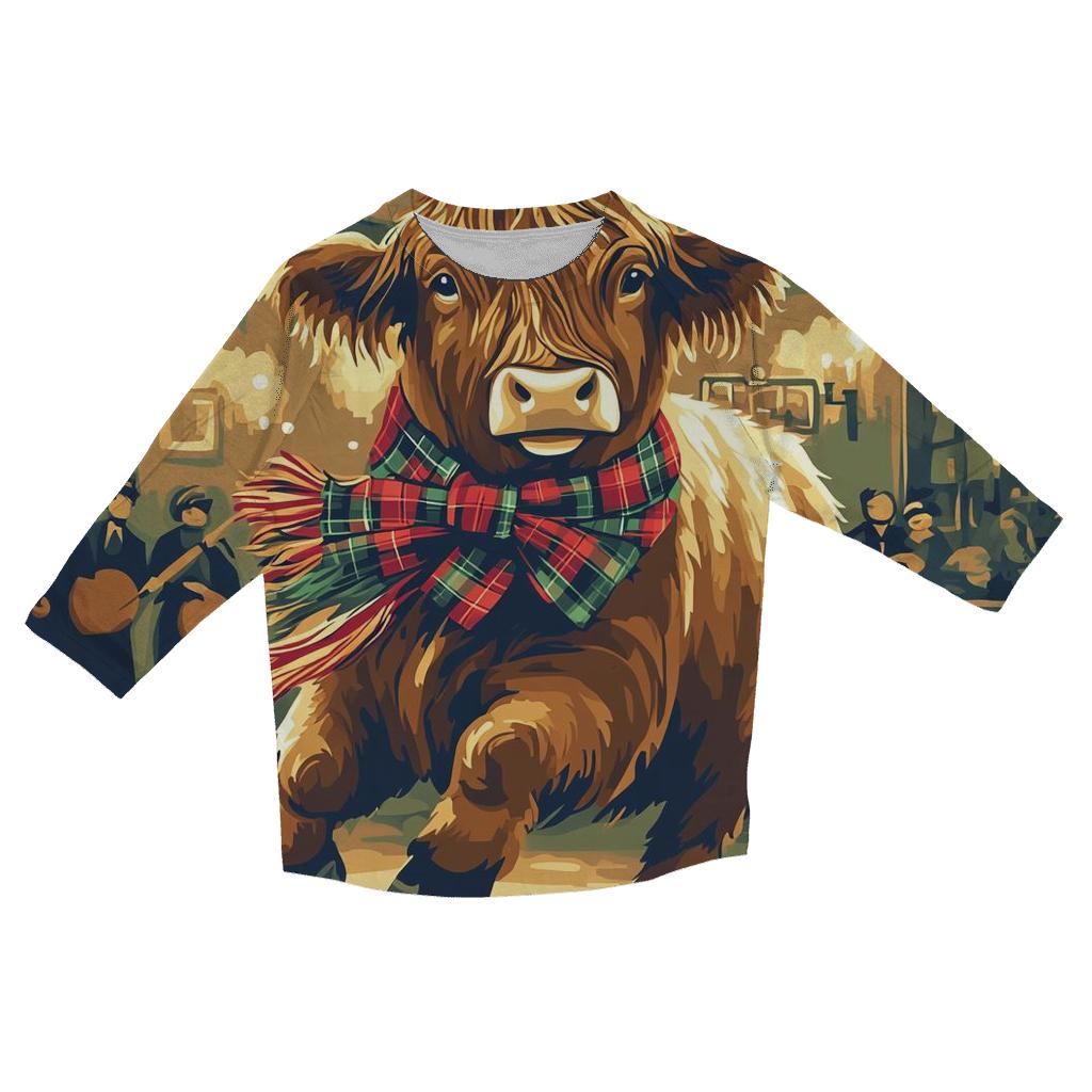 Ceilidh Night With Highland Cow Dancer designer 3/4 sleeve blouses