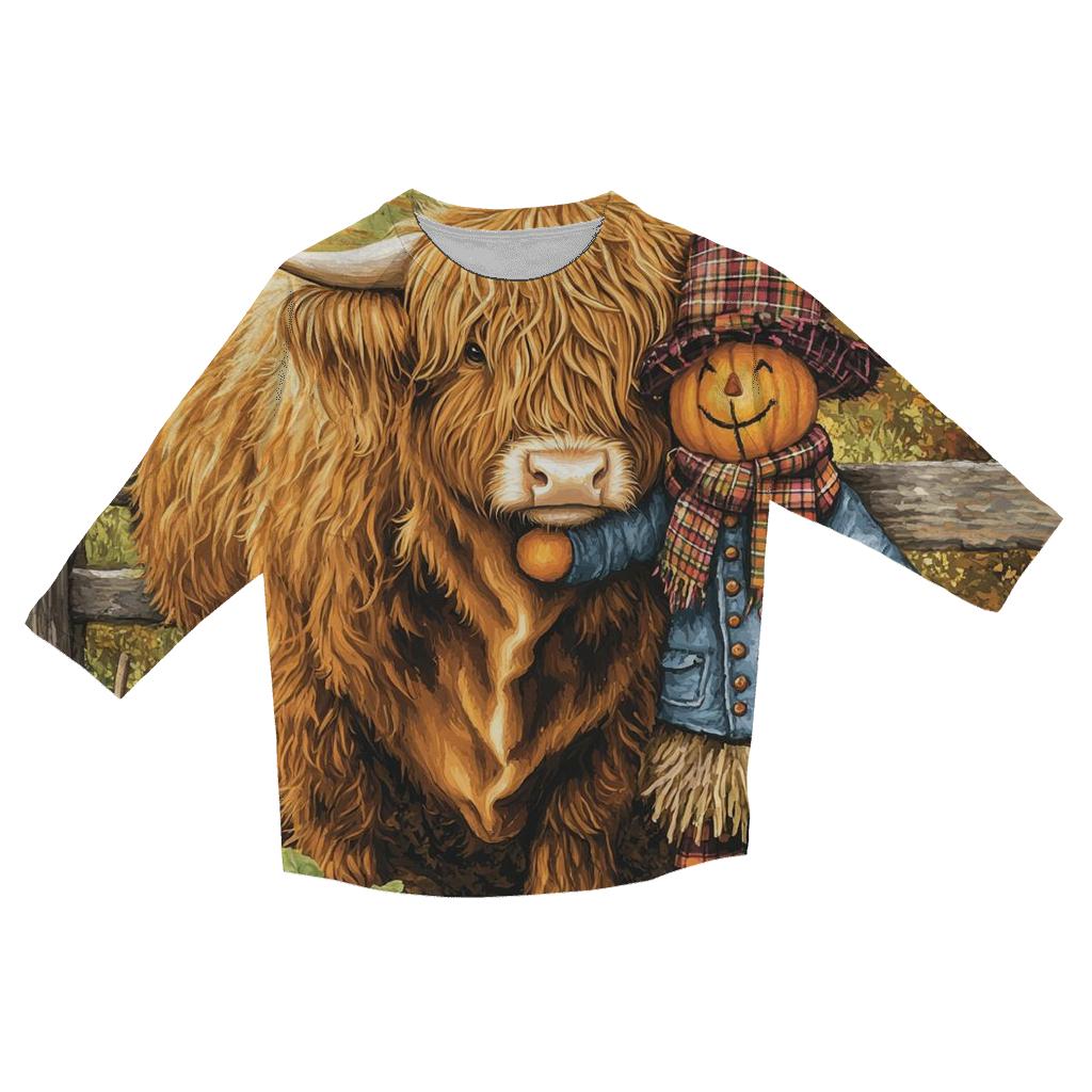 Highland Cow Garden Scarecrow Friend designer 3/4 sleeve blouses