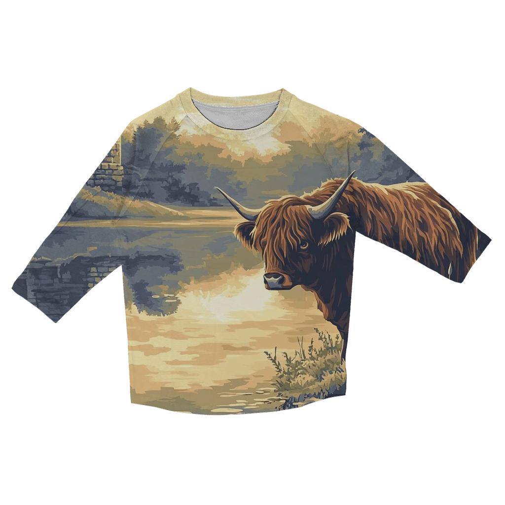 Loch Mirror Highland Cow Reflection personalized 3/4 sleeve tees