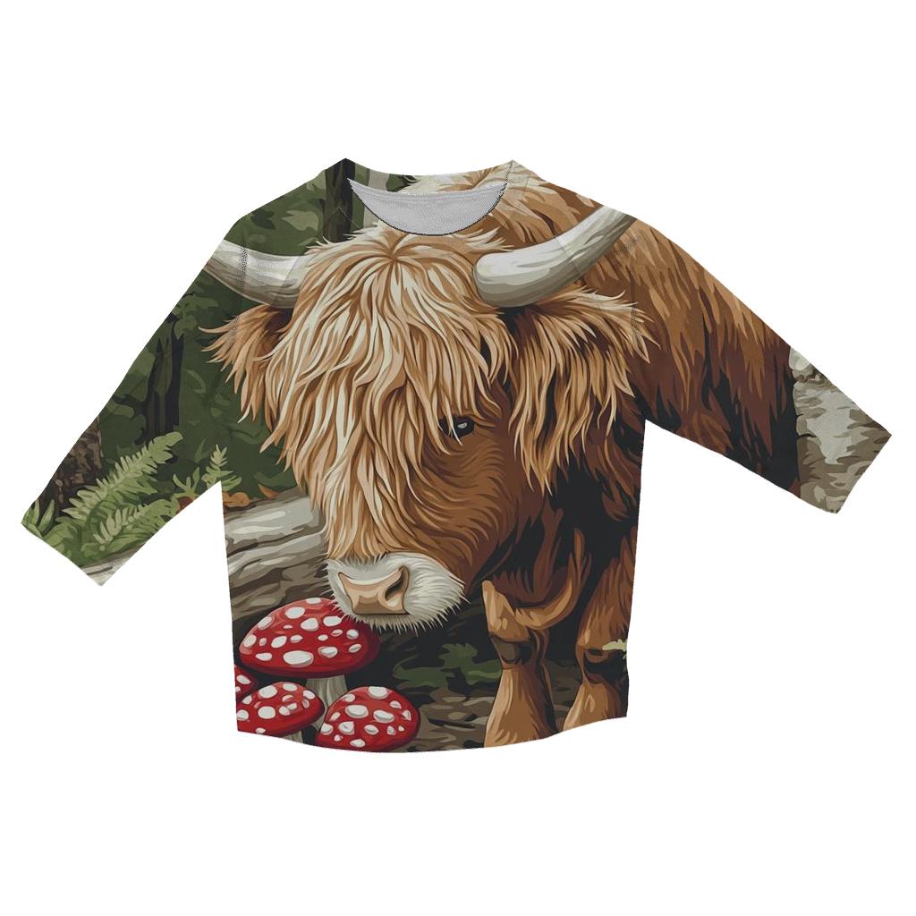 Highland Cow Woodland Mushroom Hunt casual three quarter sleeve shirts