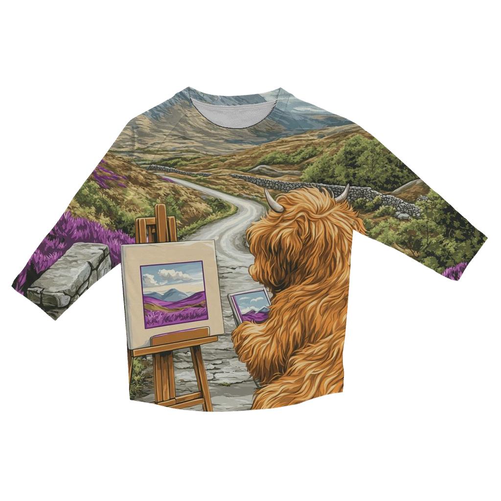 Highland Cow Postcard Painter custom 3/4 sleeve shirts