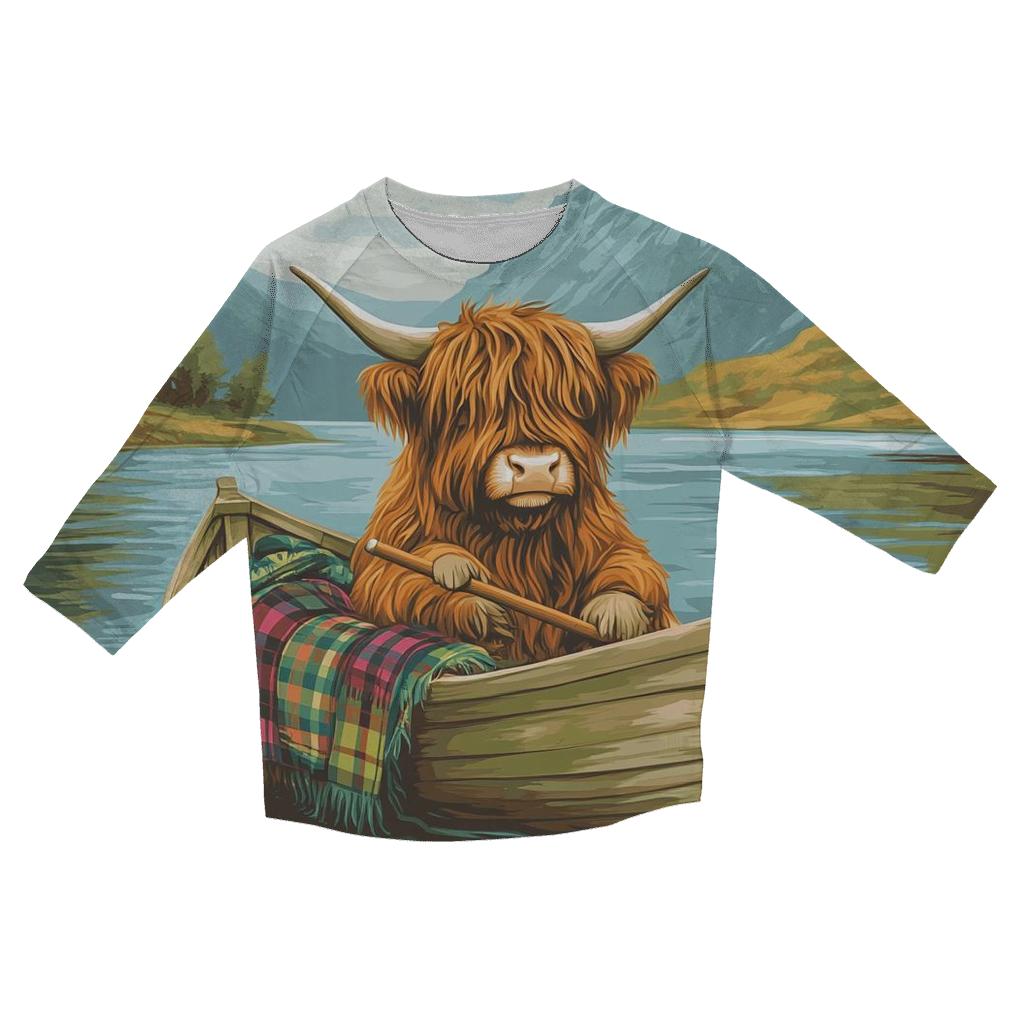 Highland Cow Sailing The Mini Loch Boat trendy 3/4 sleeve tops