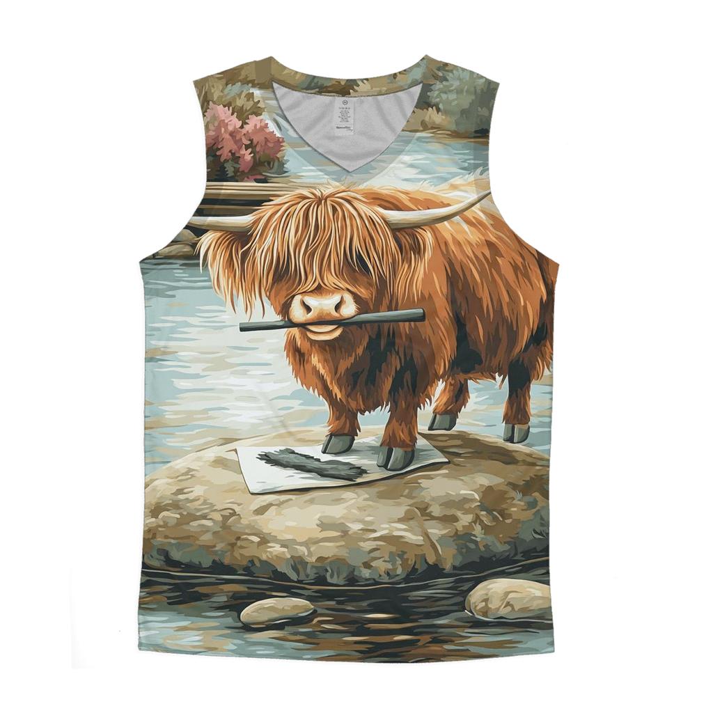River Sketcher Highland Cow Portrait cotton sleeveless tops