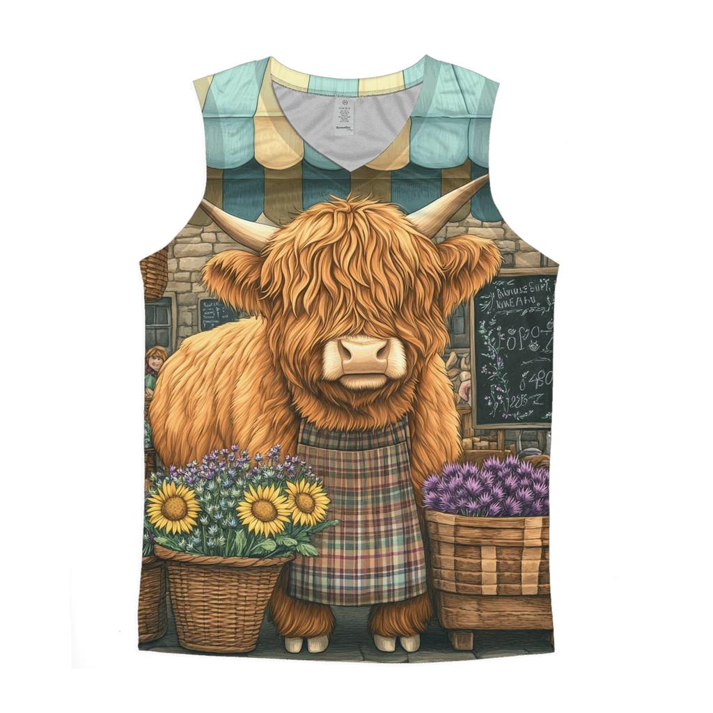 Market Day Highland Cow Flower Vendor sports performance tank tops