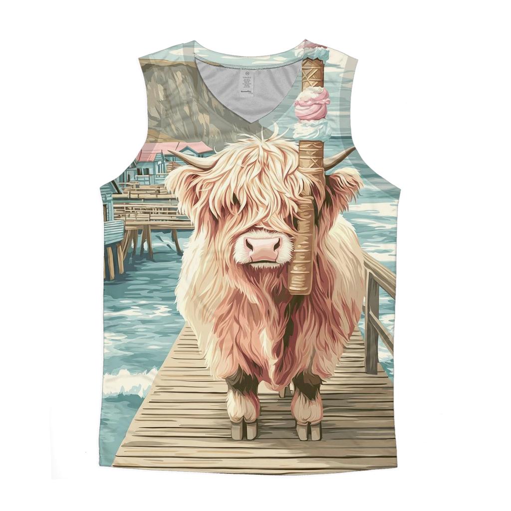 Highland Cow Ice Cream By The Pier graphic print tank tops