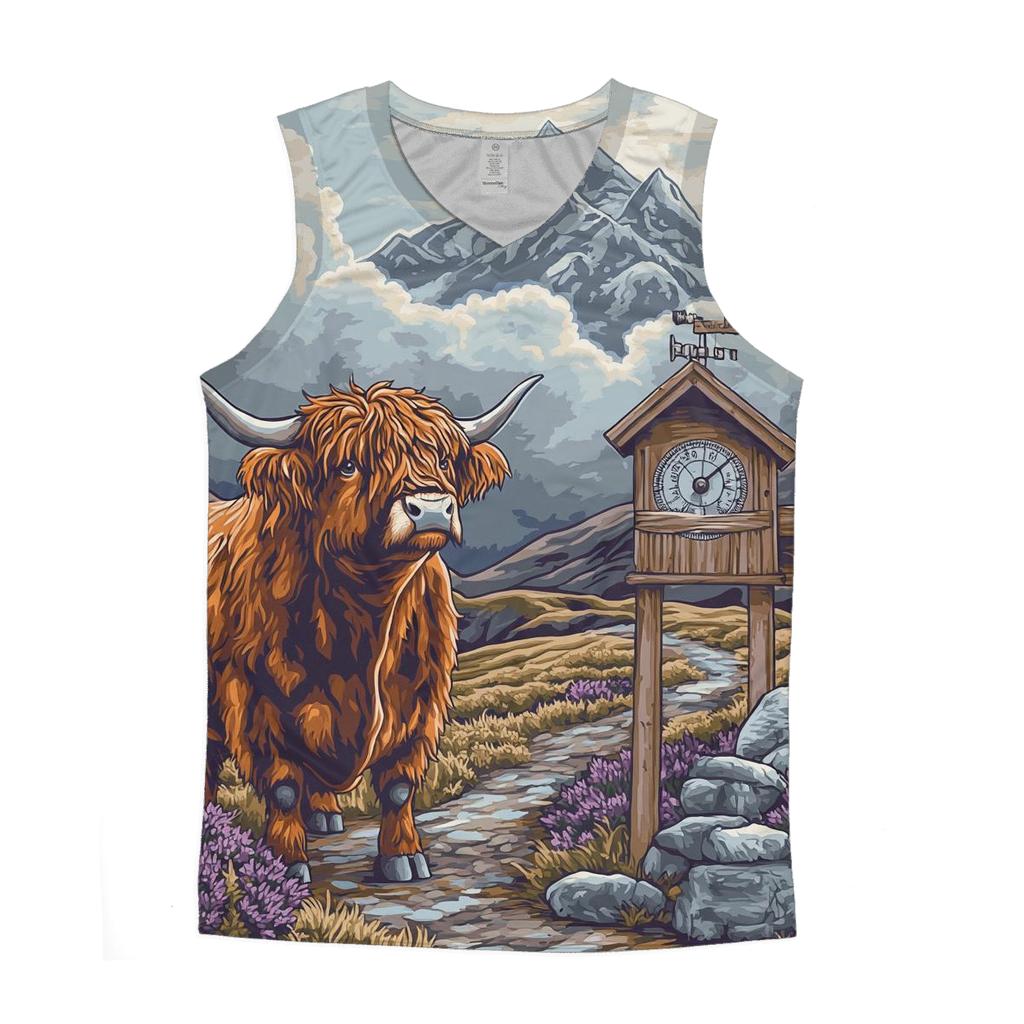 Highland Cow Mountain Weather Reader personalized athletic tanks