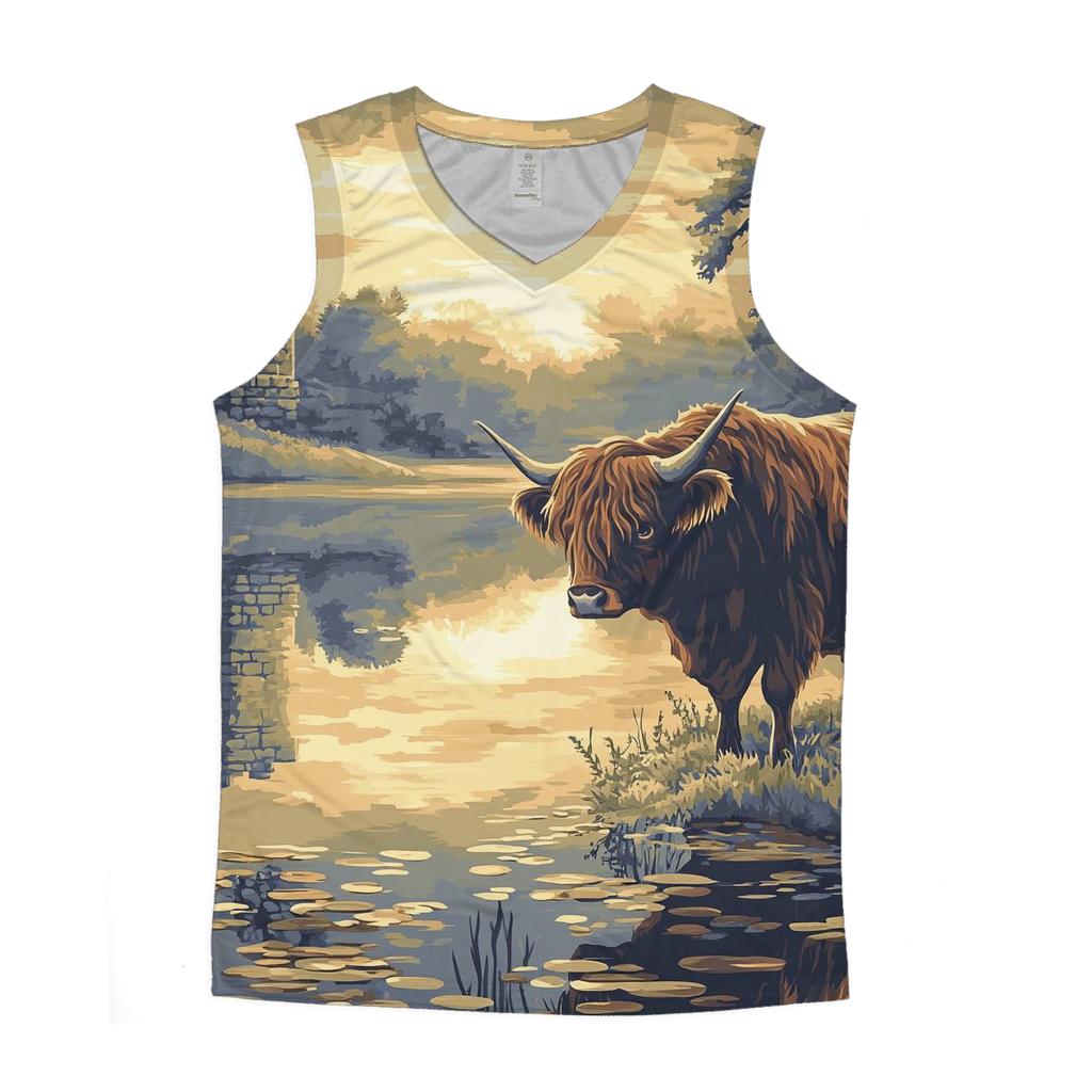 Loch Mirror Highland Cow Reflection graphic print tank tops