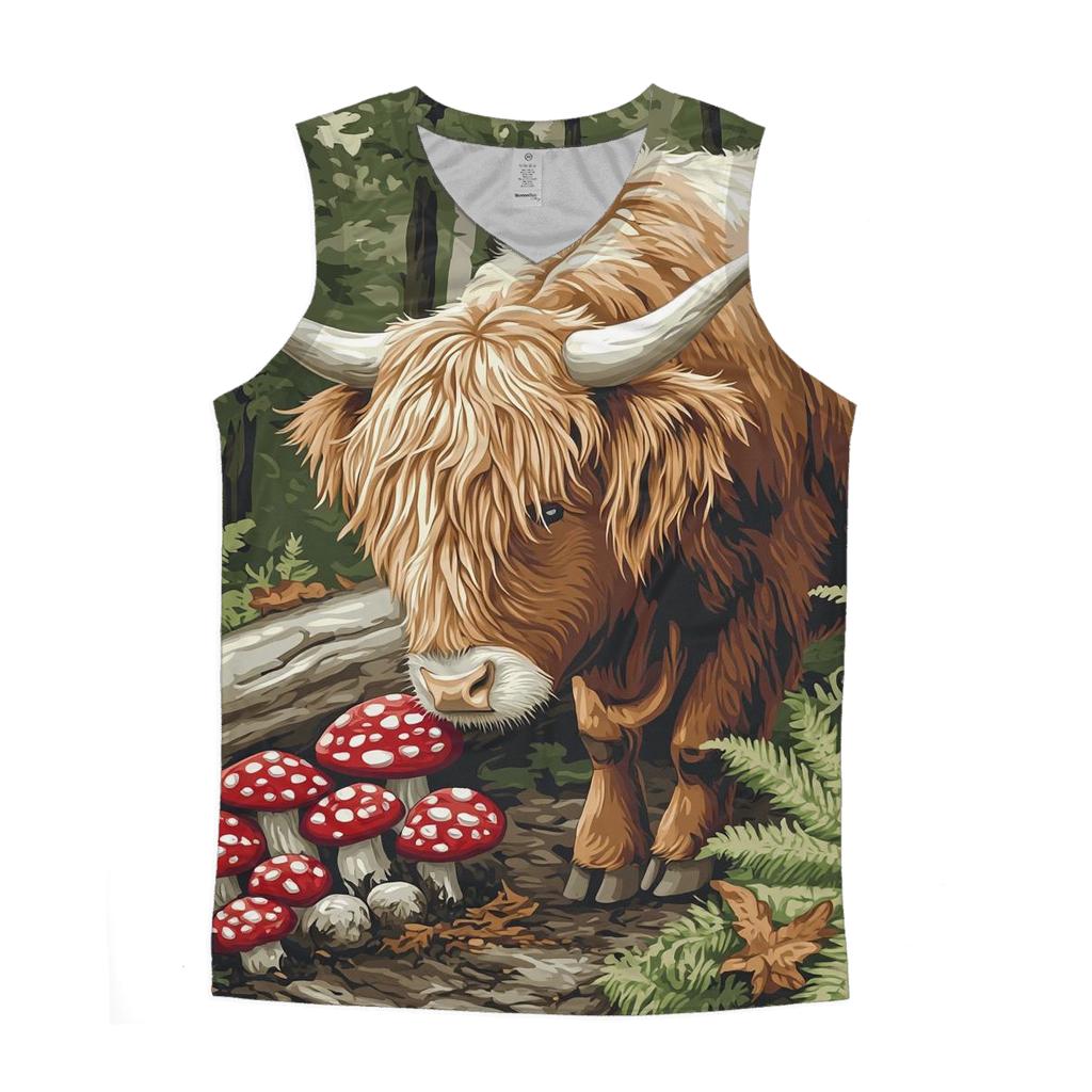 Highland Cow Woodland Mushroom Hunt stylish racerback tanks