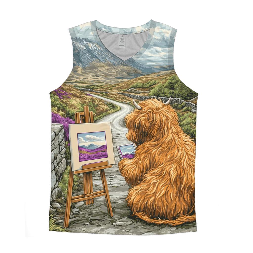 Highland Cow Postcard Painter trendy fitted tank tops