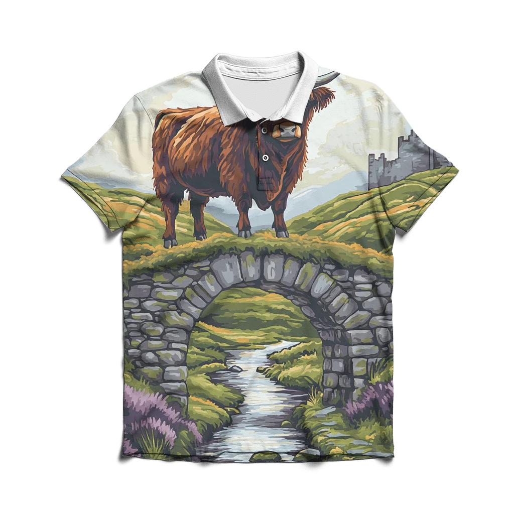 Stone Bridge Highland Cow Sentinel classic pique polos