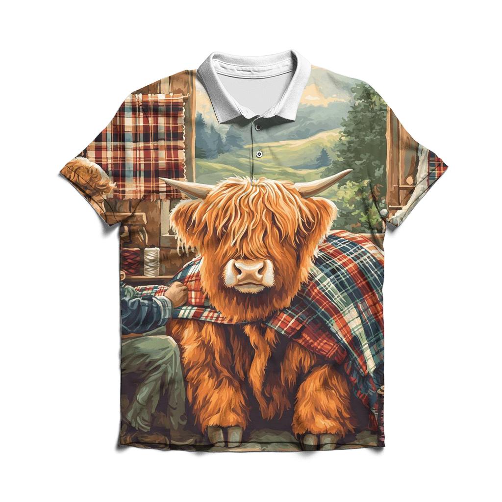 Tartan Workshop Highland Cow Artisan casual sports polo shirts