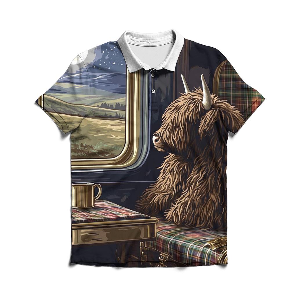 Night Train With Highland Cow Passenger casual sports polo shirts
