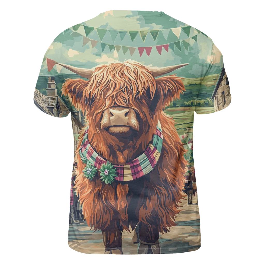 Aurora Painted Highland Cow Parade vibrant all-over design tees