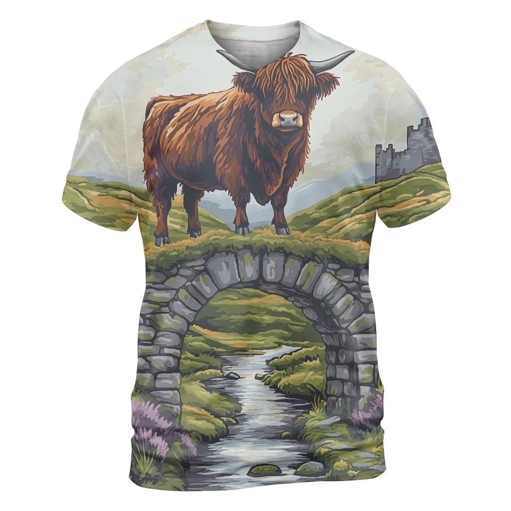 Stone Bridge Highland Cow Sentinel creative print fashion shirts