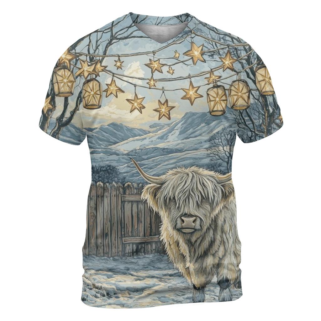 Highland Cow Under Winter Star Lanterns personalized full print shirts