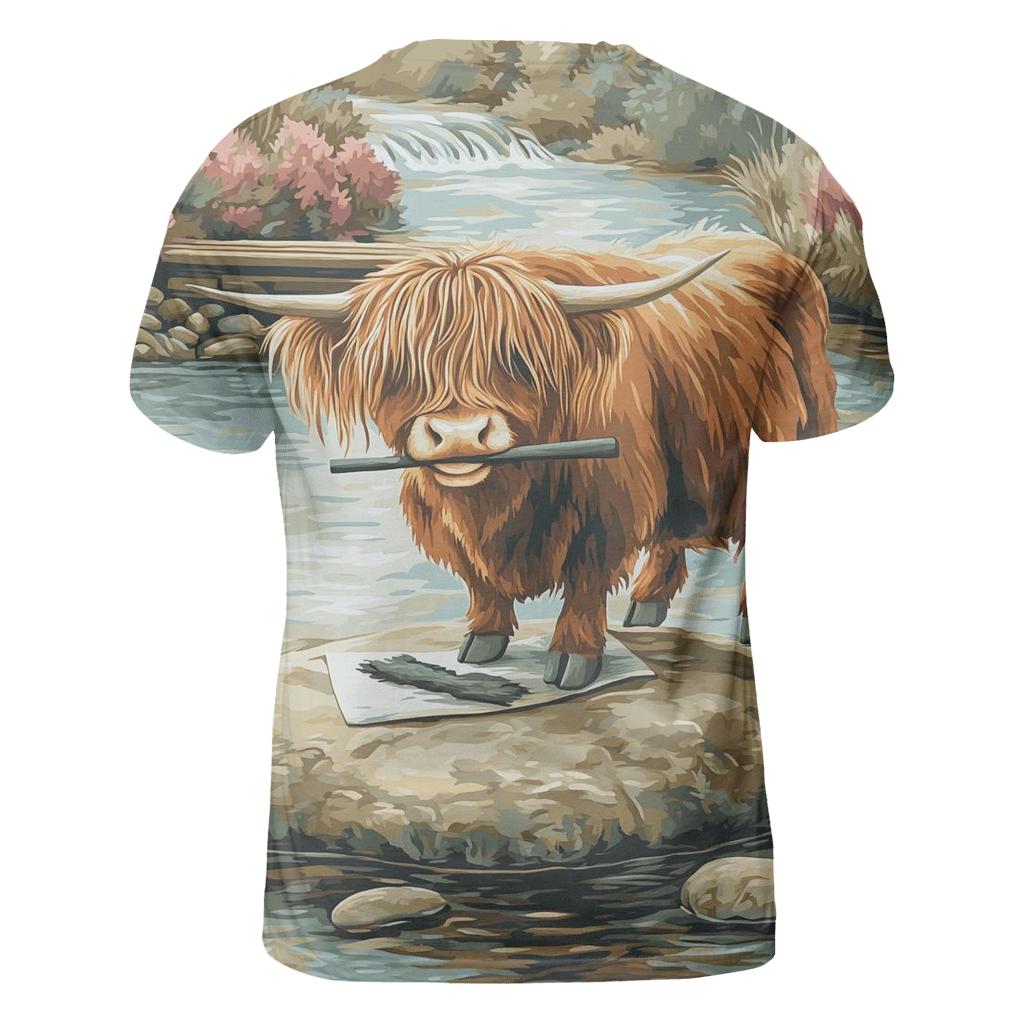 River Sketcher Highland Cow Portrait artistic all-over print tops