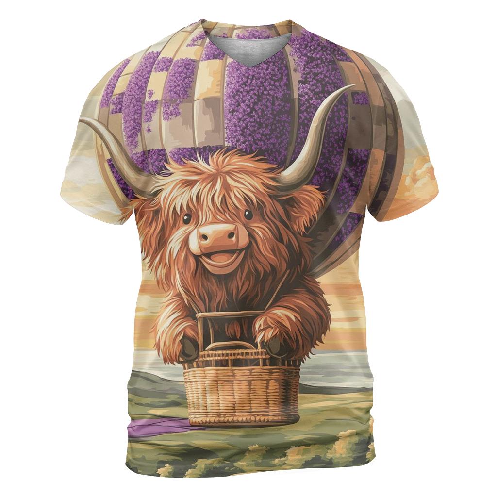 Highland Cow In Heather Hot Air Balloon creative print fashion shirts