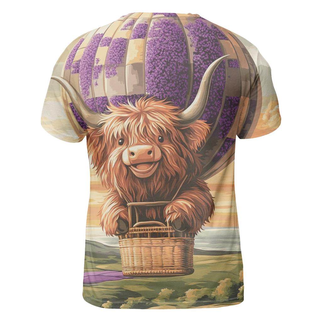 Highland Cow In Heather Hot Air Balloon creative print fashion shirts