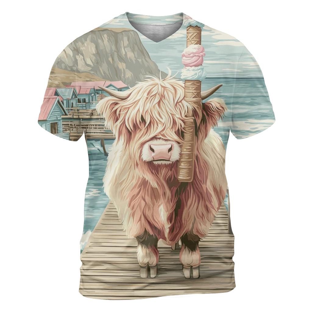 Highland Cow Ice Cream By The Pier trendy printed shirt styles