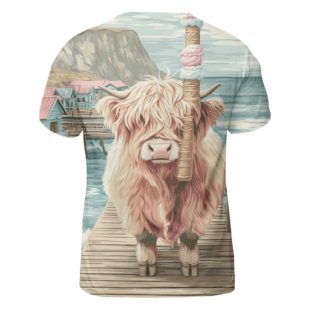 Highland Cow Ice Cream By The Pier trendy printed shirt styles