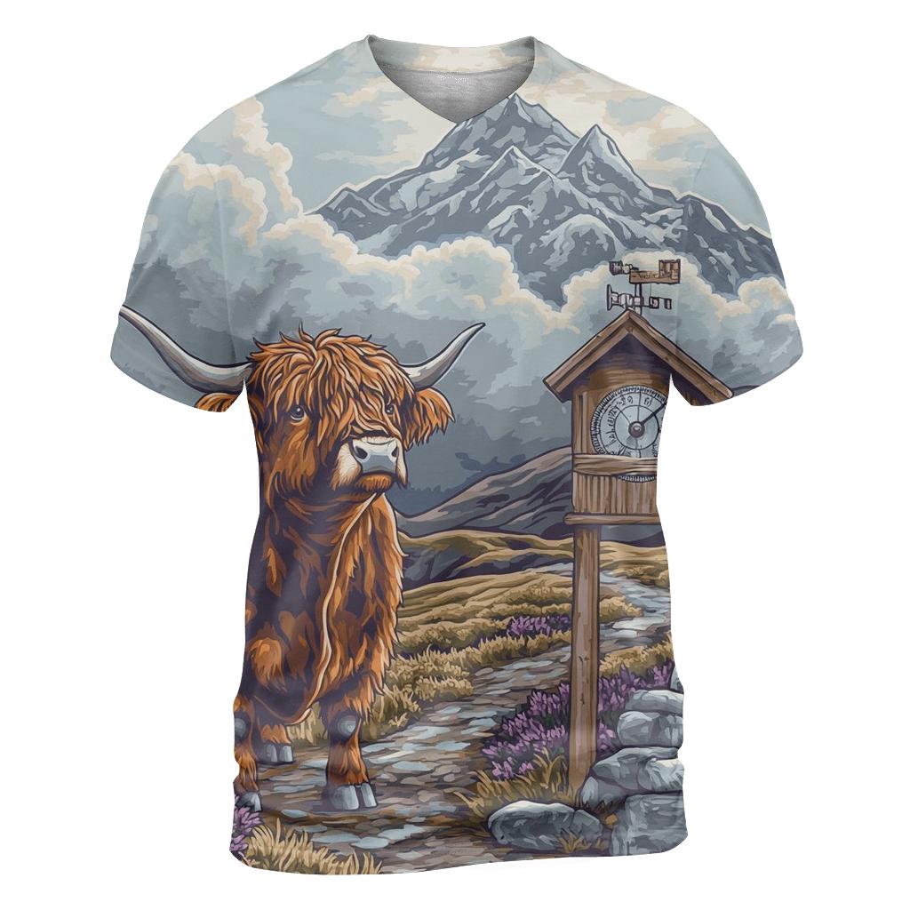 Highland Cow Mountain Weather Reader personalized full print shirts