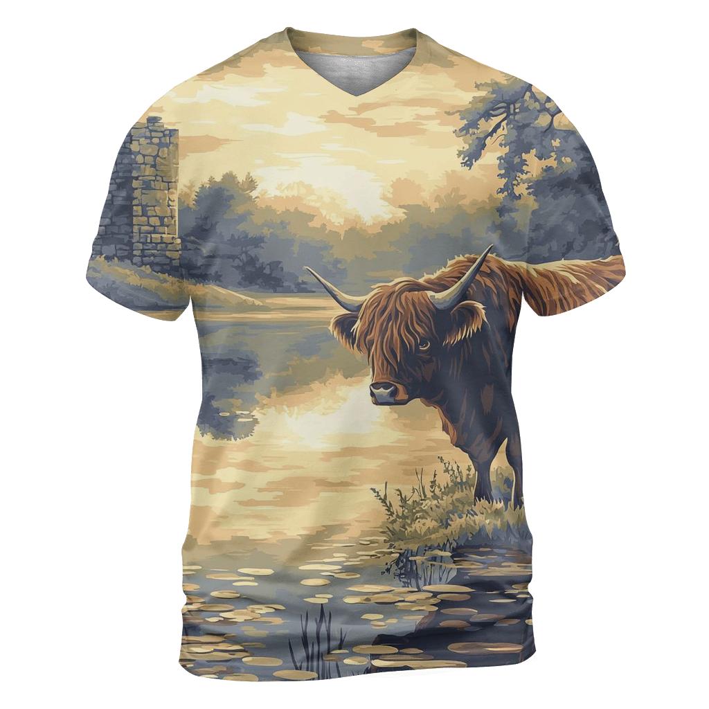 Loch Mirror Highland Cow Reflection unique graphic print tees