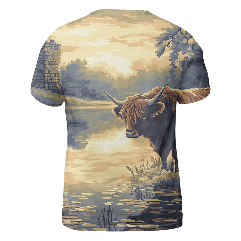 Loch Mirror Highland Cow Reflection unique graphic print tees