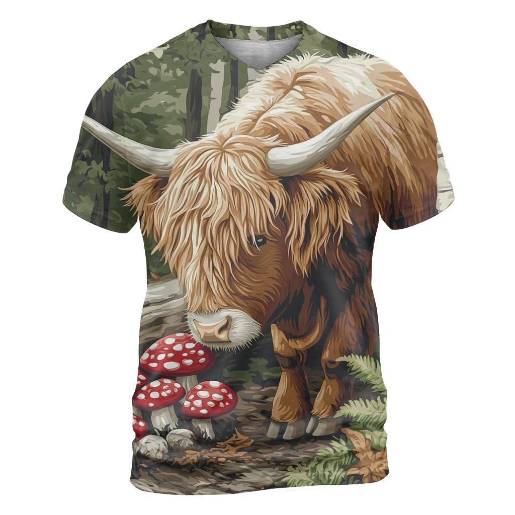 Highland Cow Woodland Mushroom Hunt personalized full print shirts