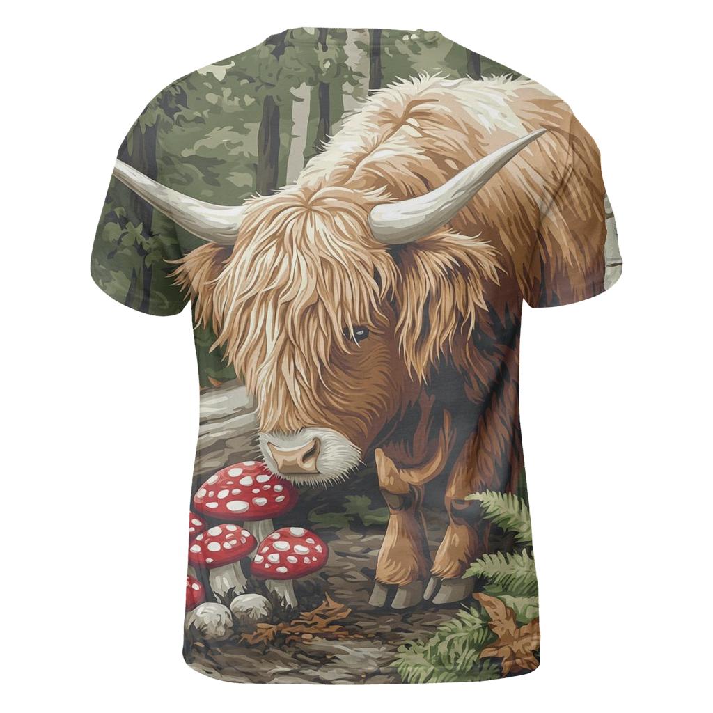Highland Cow Woodland Mushroom Hunt personalized full print shirts
