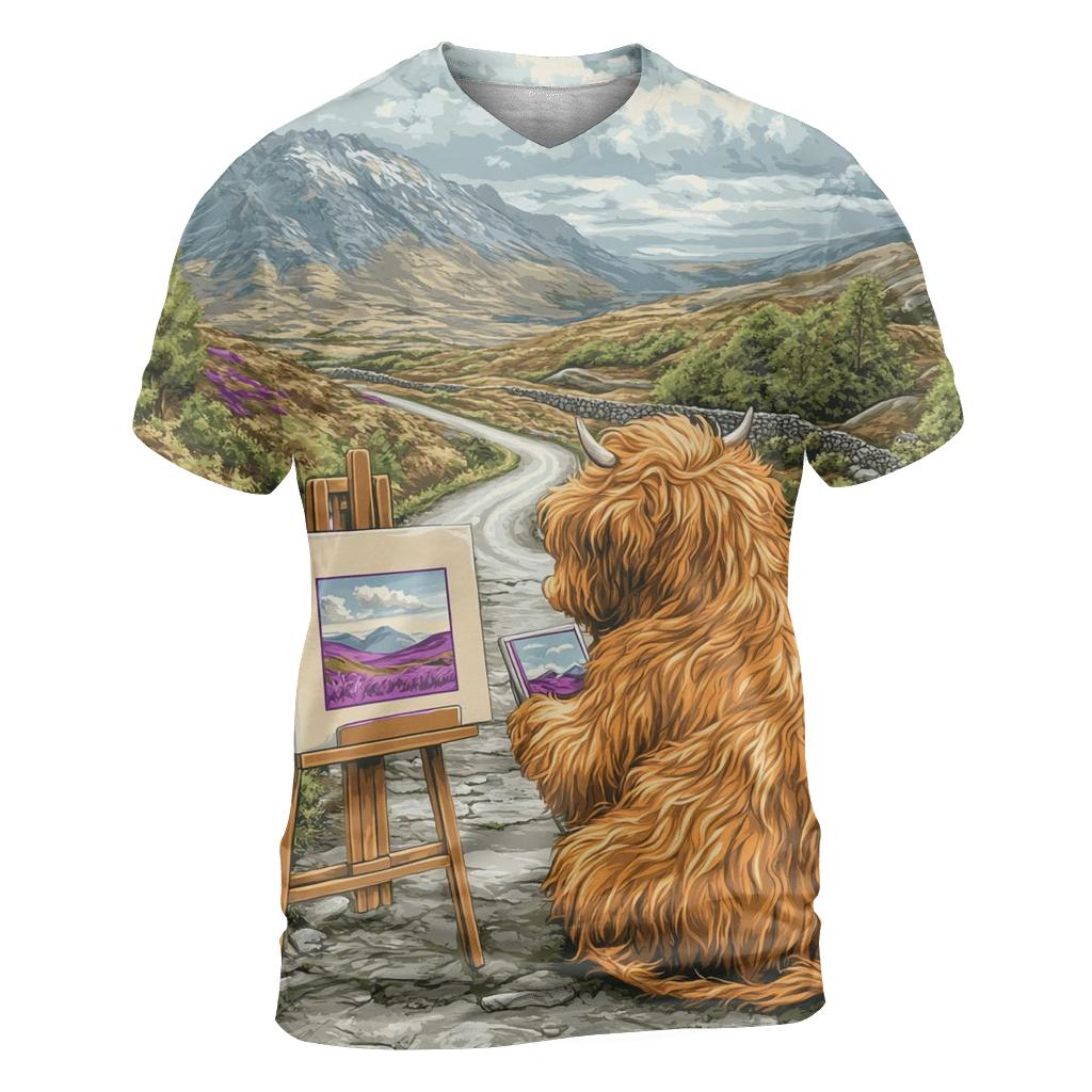 Highland Cow Postcard Painter unique graphic print tees