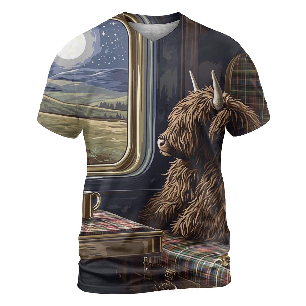 Night Train With Highland Cow Passenger designer pattern shirts