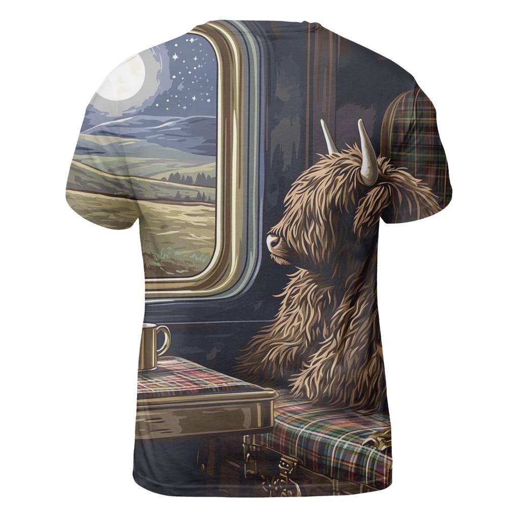 Night Train With Highland Cow Passenger designer pattern shirts