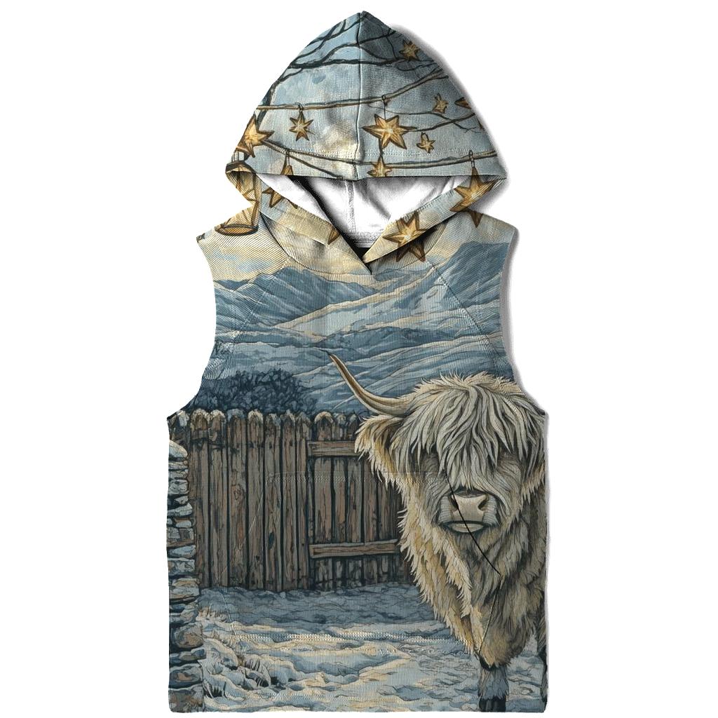 Highland Cow Under Winter Star Lanterns zip-up hoodies